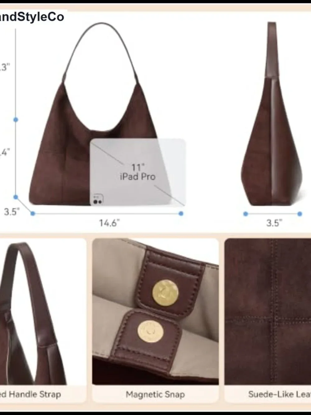 Faux Suede Hobo Bag Slouchy Patchwork Shoulder Handbag Purse